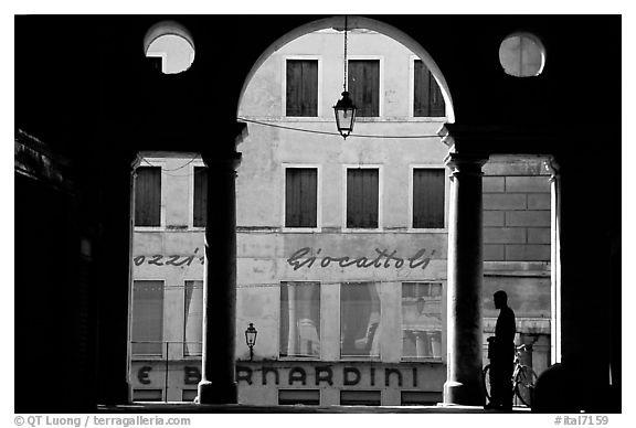 Arcades seen from inside Basilica Paladianai. Veneto, Italy (black and white)