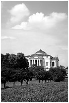 Orchard and Paladio Villa Capra La Rotonda. Veneto, Italy (black and white)