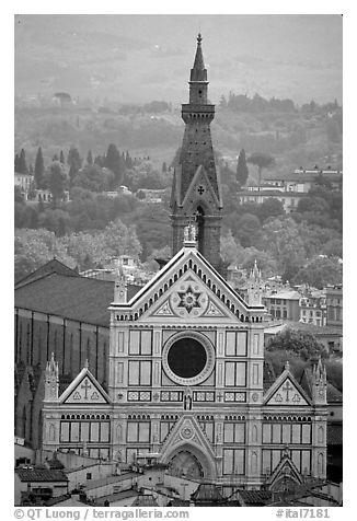 Santa Croce, seen from the Campanile. Florence, Tuscany, Italy (black and white)