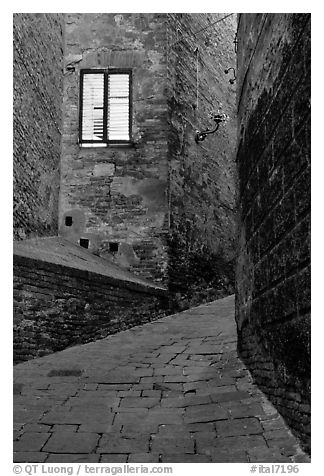 Street and window at dawn. Siena, Tuscany, Italy (black and white)