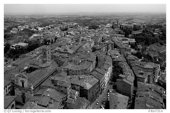Historic town seen from Torre del Mangia. Siena, Tuscany, Italy (black and white)