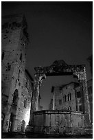 Well on Piazza della Cisterna at night. San Gimignano, Tuscany, Italy (black and white)