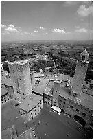 Piazza del Duomo seen from Torre Grossa. San Gimignano, Tuscany, Italy ( black and white)