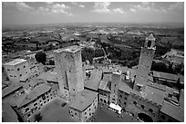 Plazza and towers  seen from Torre Grossa. San Gimignano, Tuscany, Italy ( black and white)