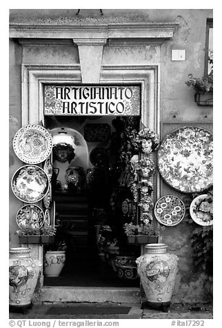 Doorway of the ceramic store. Orvieto, Umbria (black and white)