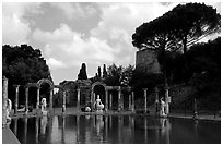 Antique statues along the Canopus, Villa Adriana. Tivoli, Lazio, Italy ( black and white)