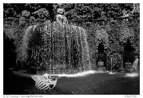 Elaborate fountain in the gardens of Villa d'Este. Tivoli, Lazio, Italy