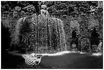 Elaborate fountain in the gardens of Villa d'Este. Tivoli, Lazio, Italy ( black and white)
