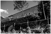 The Villa d'Este seen from the lower terraces of the garden. Tivoli, Lazio, Italy (black and white)