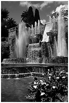 Largest fountain in the gardens of Villa d'Este. Tivoli, Lazio, Italy ( black and white)