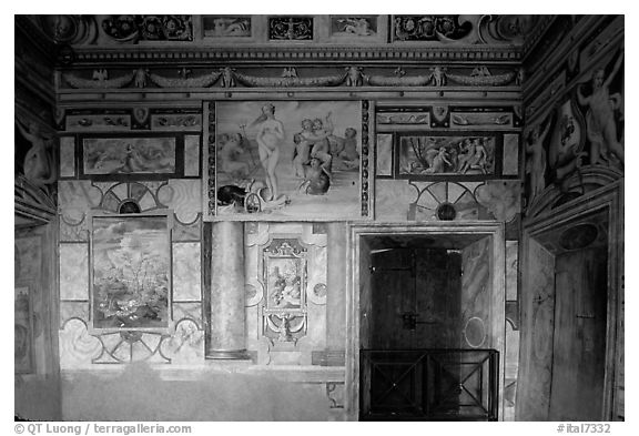 Mannerist frescoes in the Villa d'Este. Tivoli, Lazio, Italy (black and white)