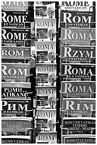 Tourist guides about Rome in all languages. Rome, Lazio, Italy ( black and white)