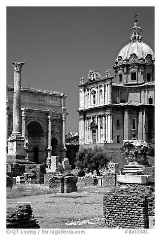 West end of the Roman Forum. Rome, Lazio, Italy (black and white)