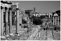 Roman Forum and Colosseum. Rome, Lazio, Italy (black and white)