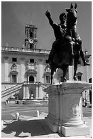 Equestrian status of Marcus Aurelius in front of the Palazzo Senatorio. Rome, Lazio, Italy ( black and white)
