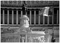Victor Emmanuel Monument, Victor Emmanuel II statue, Italian flag. Rome, Lazio, Italy ( black and white)