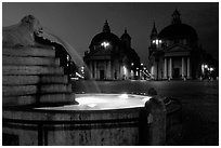 Fountain in Piazza Del Popolo at night. Rome, Lazio, Italy ( black and white)