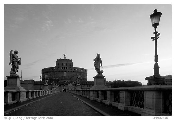 Ponte Sant'Angelo and Castel Sant'Angelo, dawn. Vatican City (black and white)