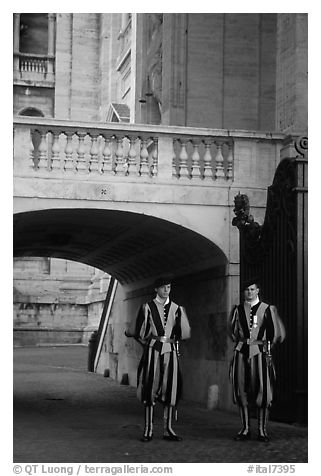 Members of Pontifical Swiss Guard. Vatican City (black and white)