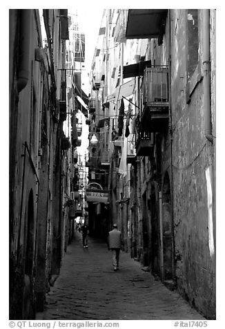 Black And White Picture Photo Narrow Side Street In Spaccanapoli Naples Campania Italy