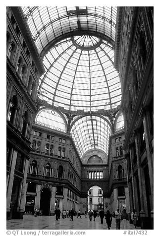 Roof and arcades of Galleria Umberto I. Naples, Campania, Italy (black and white)