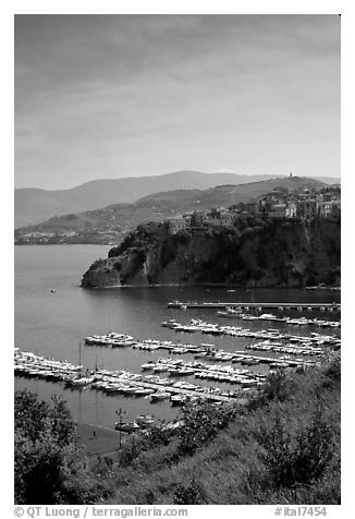 Harbor and medieval town seen from above, Agropoli. Campania, Italy