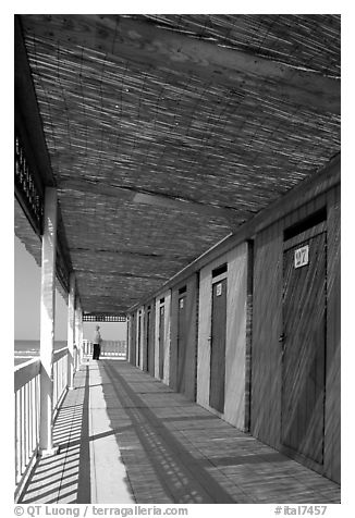 Row of changing cabins, Paestum. Campania, Italy (black and white)