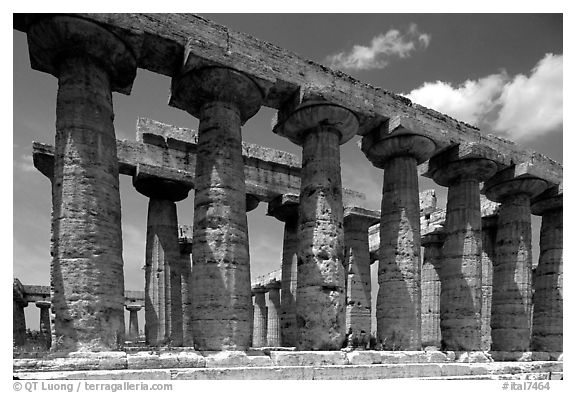 Columns of Greek Temple of Neptune. Campania, Italy