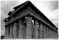Temple of Neptune, the largest and best preserved of the three temples. Campania, Italy (black and white)