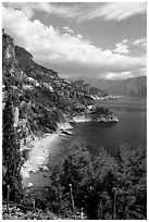 Hills plunging into the Mediterranean. Amalfi Coast, Campania, Italy (black and white)