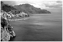 Blue waters and Amalfi. Amalfi Coast, Campania, Italy ( black and white)
