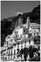 Hillside houses and church, Amalfi. Amalfi Coast, Campania, Italy (black and white)