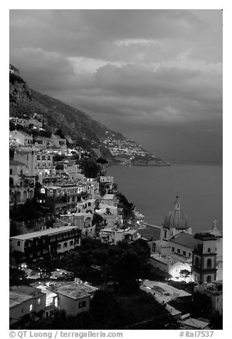 Black and White Picture/Photo: Positano and Mediterranean at dusk ...