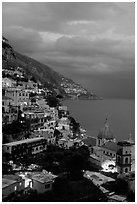 Positano and Mediterranean  at dusk. Amalfi Coast, Campania, Italy ( black and white)