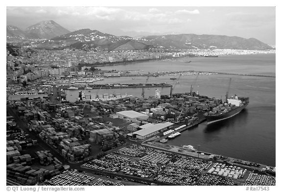 Salerno, with its industrial port in the foreground. Amalfi Coast, Campania, Italy