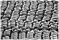 Cars waiting for shipping in Salerno port. Amalfi Coast, Campania, Italy (black and white)