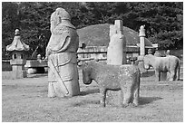 Grave mounds, tomb of King Seonjong, Samreung Gongwon. Seoul, South Korea (black and white)