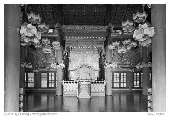 Throne room, Changdeokgung Palace. Seoul, South Korea (black and white)