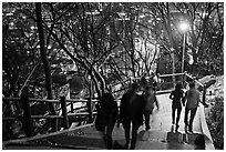 People on Namsan stairs by night. Seoul, South Korea (black and white)