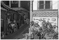 House and alley, Bukchon Hanok Village. Seoul, South Korea ( black and white)