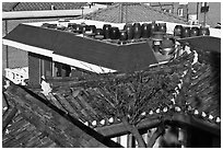 Tile rooftops of Hanok houses. Seoul, South Korea (black and white)