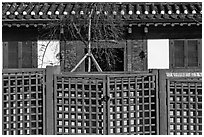 Traditional house facade and fence. Seoul, South Korea (black and white)
