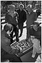 Pensioners gathering to play game of go. Seoul, South Korea (black and white)