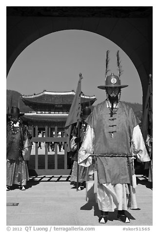 Commander of the Gate Guard (Sumunjang), Gyeongbokgung. Seoul, South Korea (black and white)