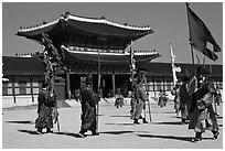 Ceremony of gate guard change, Gyeongbokgung palace. Seoul, South Korea (black and white)