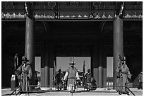 Guards at Heugnyemun gate, Gyeongbokgung. Seoul, South Korea (black and white)