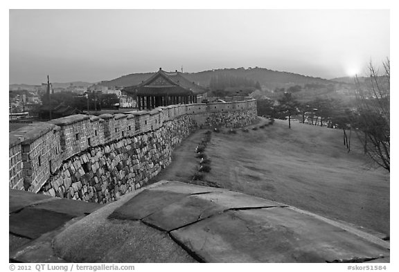 Sunset from Hwaseong Fortress walls. South Korea