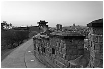 Inside Suwon Hwaseong Fortress wall. South Korea ( black and white)