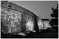 Outside Suwon Hwaseong Fortress wall at dusk. South Korea ( black and white)