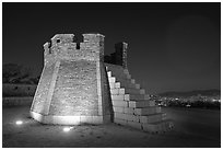 Seonodae (crossbow tower) at night, Suwon Hwaseong Fortress. South Korea ( black and white)